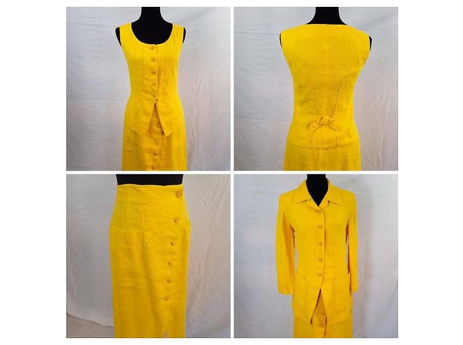 Kenzo Paris completo giallo in lino vintage 1990s - vista 12