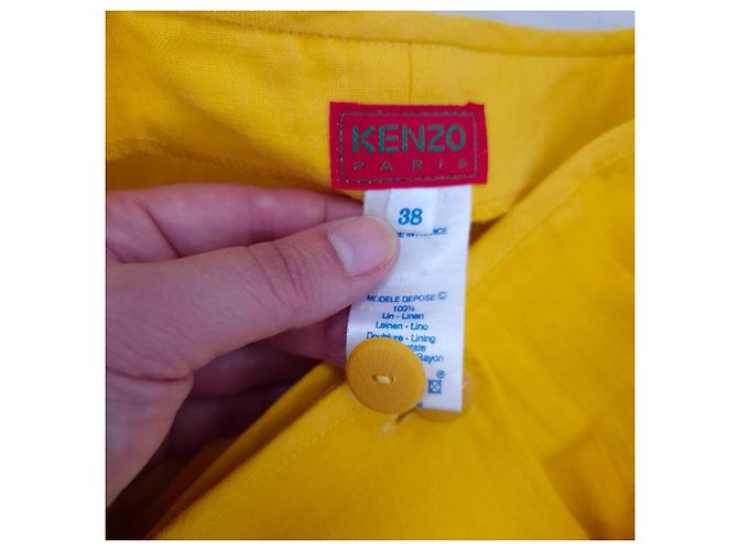 Kenzo Paris completo giallo in lino vintage 1990s - vista 6