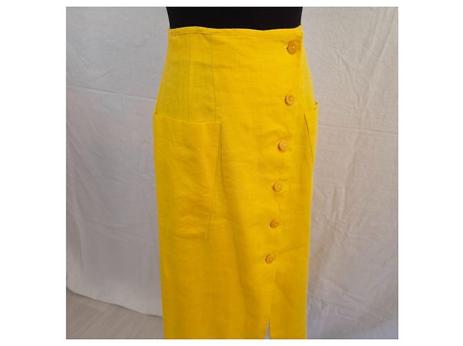 Kenzo Paris completo giallo in lino vintage 1990s - vista 8