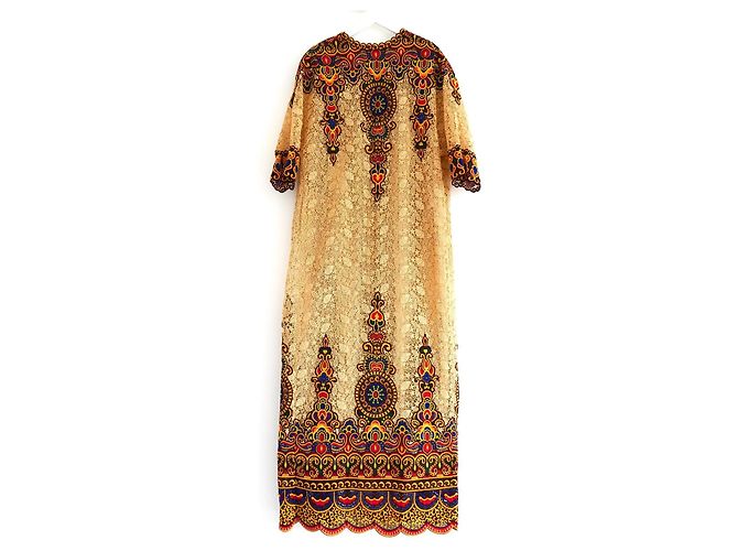 Vestido maxi de encaje adornado Valentino Primavera 2014 Dorado - vista 2
