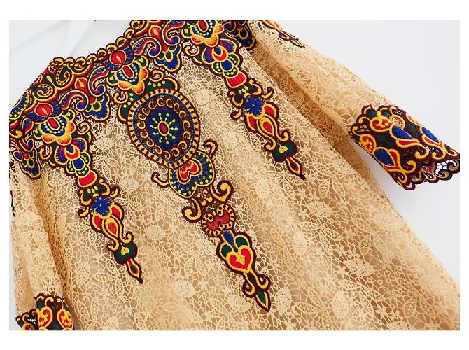Vestido maxi de encaje adornado Valentino Primavera 2014 Dorado - vista 4