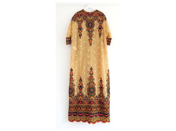 Vestido maxi de encaje adornado Valentino Primavera 2014 Dorado - vista 6