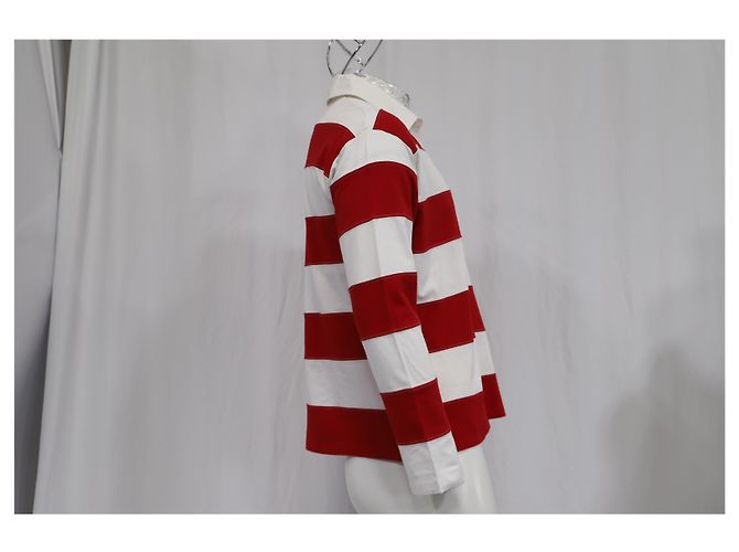 Polo a maniche lunghe Ami Striped Ami de Cœur in cotone rosso e bianco - vista 10