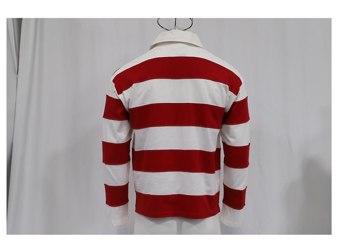 Polo a maniche lunghe Ami Striped Ami de Cœur in cotone rosso e bianco - vista 11
