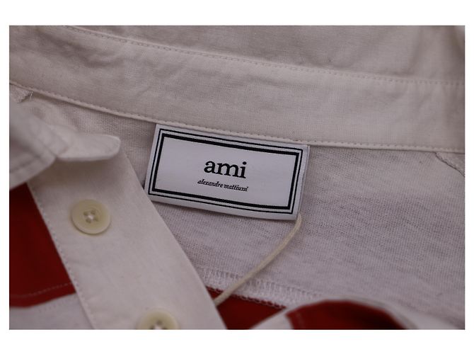 Polo a maniche lunghe Ami Striped Ami de Cœur in cotone rosso e bianco - vista 12