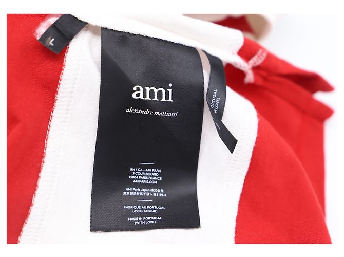 Polo a maniche lunghe Ami Striped Ami de Cœur in cotone rosso e bianco - vista 13