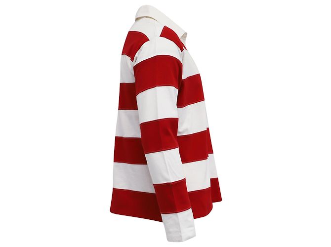 Polo a maniche lunghe Ami Striped Ami de Cœur in cotone rosso e bianco - vista 3