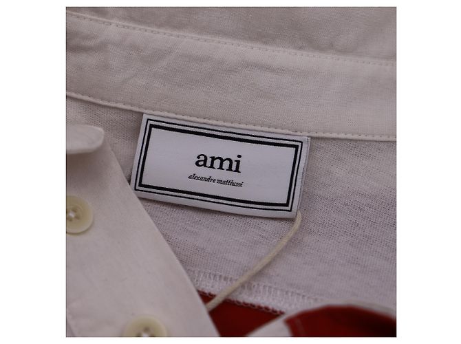Polo a maniche lunghe Ami Striped Ami de Cœur in cotone rosso e bianco - vista 5