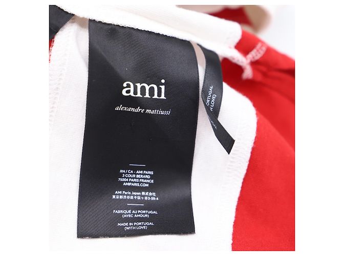 Polo a maniche lunghe Ami Striped Ami de Cœur in cotone rosso e bianco - vista 6