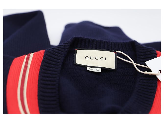 Suéter de lã azul marinho com bordado de abelha Gucci - vista 11