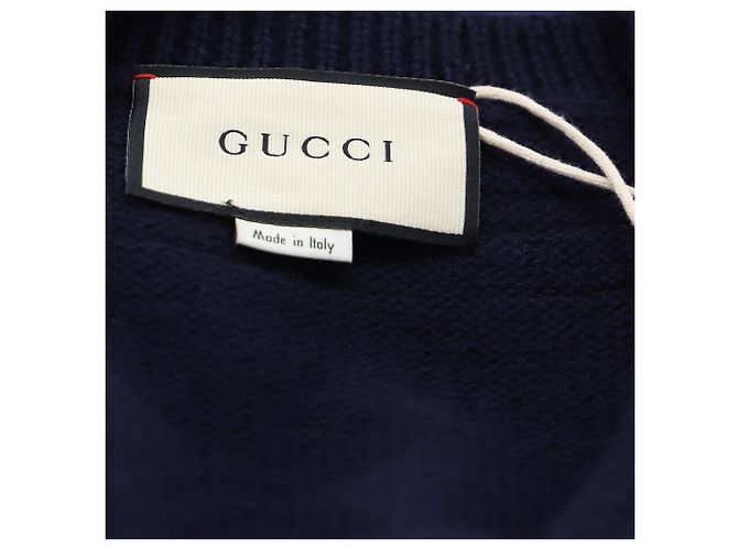 Suéter de lã azul marinho com bordado de abelha Gucci - vista 5