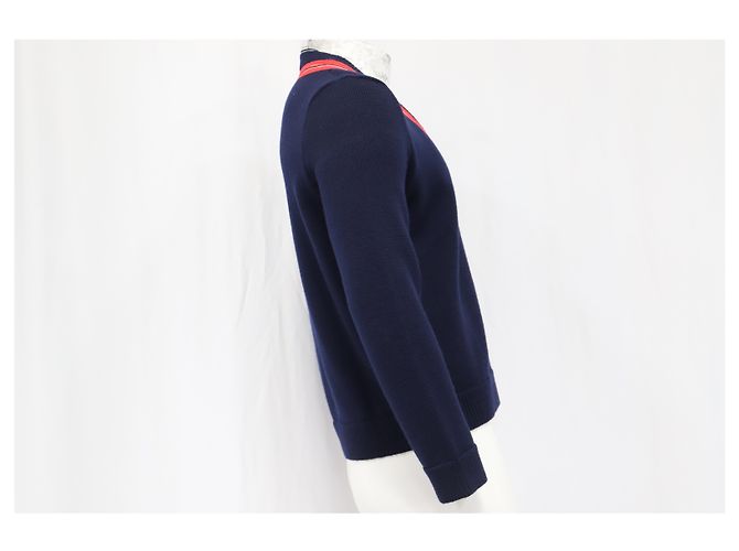 Suéter de lã azul marinho com bordado de abelha Gucci - vista 8