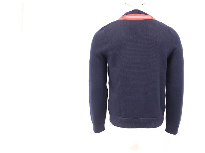 Suéter de lã azul marinho com bordado de abelha Gucci - vista 9