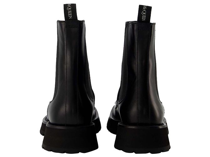 Botas Ankle Worker Punk - Alexander Mcqueen - Preto/Branco - Couro - vista 3