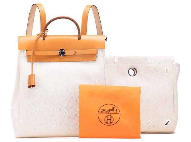 Hermès Hermes Herbag Ad PM Toile H Leder Rucksack Braun Beige - Ansicht 8