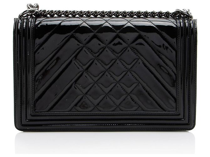 Chanel Chevron Lackleder Neue Medium Boy Bag Schwarz - vue 3