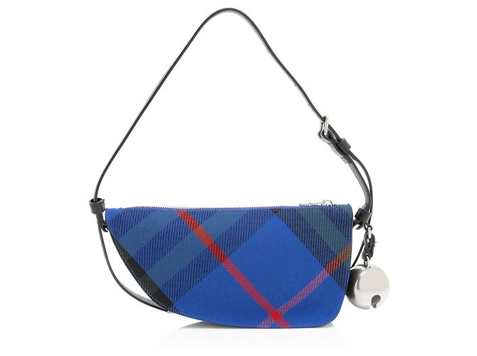 Borsa a spalla mini Burberry Check Shield Blu - vista 3