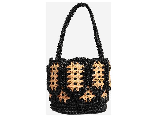 Autre Marque Borsa a mano in rafia intrecciata neutra - vista 3