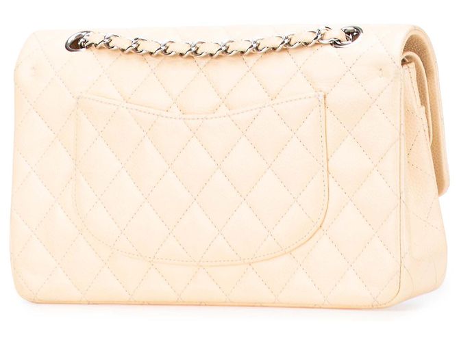 Chanel Marrone Medio Classico Caviar Doppia Patta Beige - vista 2