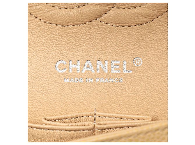 Chanel Marrone Medio Classico Caviar Doppia Patta Beige - vista 5