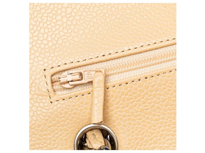 Chanel Marrone Medio Classico Caviar Doppia Patta Beige - vista 9
