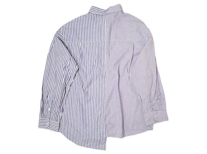 Autre Marque Camicia in cotone a righe asimmetriche Danke Schon Bianco Rosso Blu - vista 2