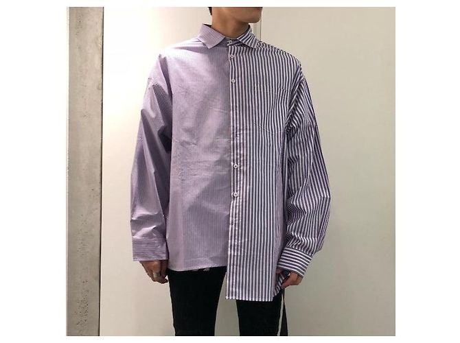 Autre Marque Camicia in cotone a righe asimmetriche Danke Schon Bianco Rosso Blu - vista 3