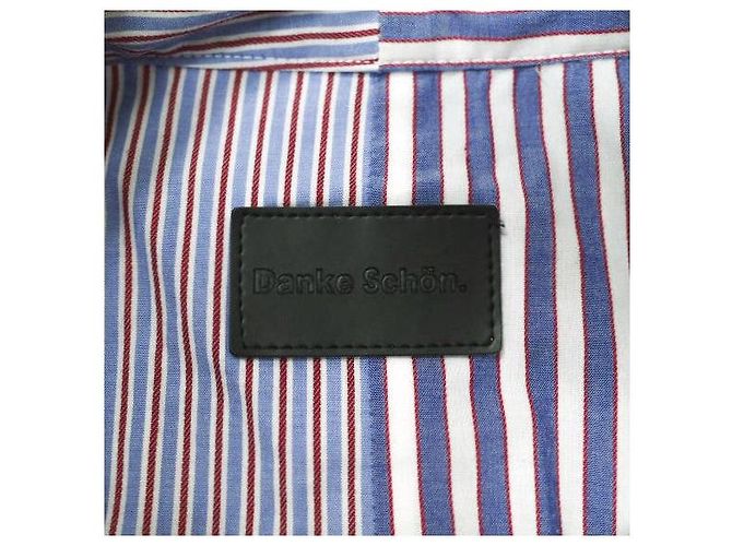 Autre Marque Camicia in cotone a righe asimmetriche Danke Schon Bianco Rosso Blu - vista 4