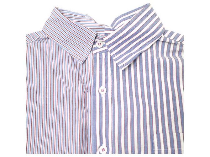 Autre Marque Camicia in cotone a righe asimmetriche Danke Schon Bianco Rosso Blu - vista 5