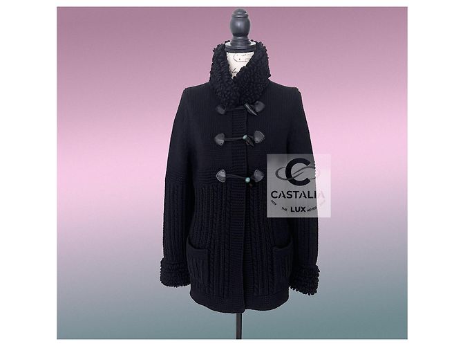 Chanel Stille Luxusjacke aus schwarzer Kaschmir 40 FR - Ansicht 2