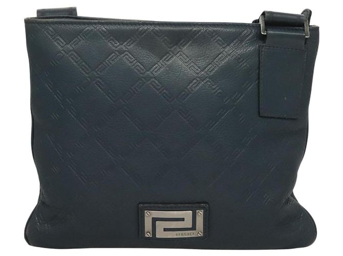 VERSACE Schultertasche aus Leder Blau Auth bs26901 - Ansicht 13