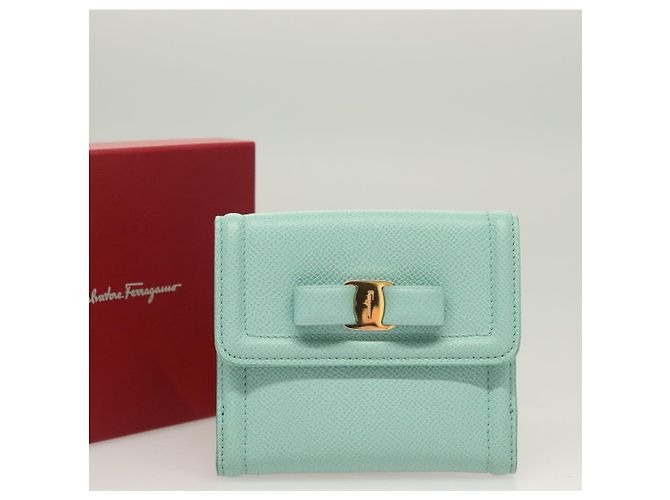 Portafoglio in pelle Salvatore Ferragamo blu turchese oro Auth 127952V - vista 12