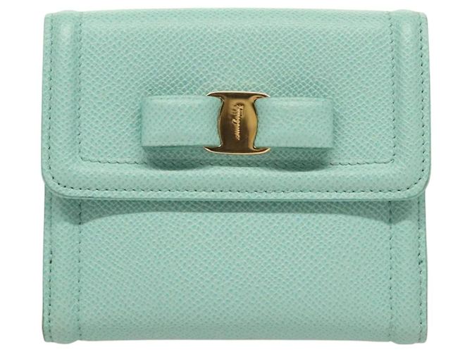 Portafoglio in pelle Salvatore Ferragamo blu turchese oro Auth 127952V - vista 13