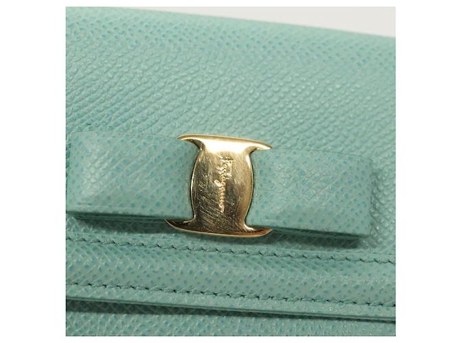Portafoglio in pelle Salvatore Ferragamo blu turchese oro Auth 127952V - vista 17