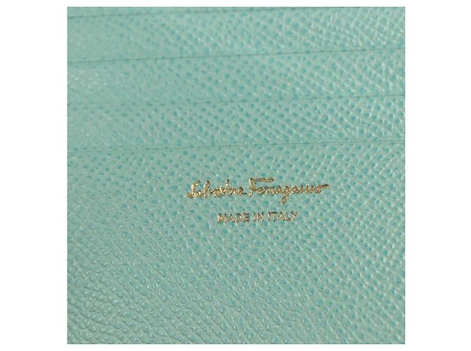 Portafoglio in pelle Salvatore Ferragamo blu turchese oro Auth 127952V - vista 18