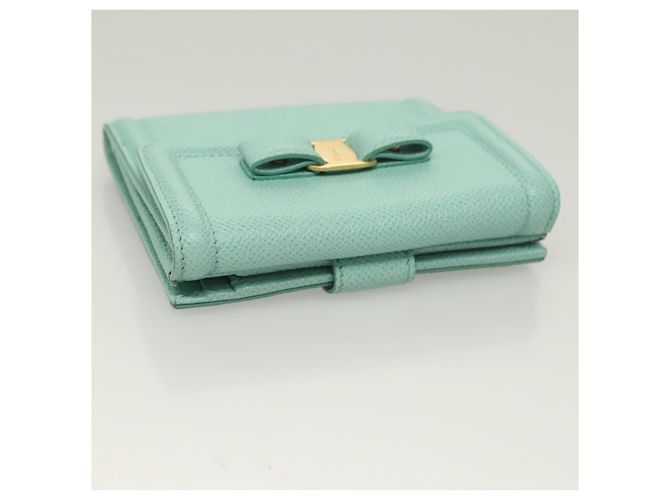 Portafoglio in pelle Salvatore Ferragamo blu turchese oro Auth 127952V - vista 5