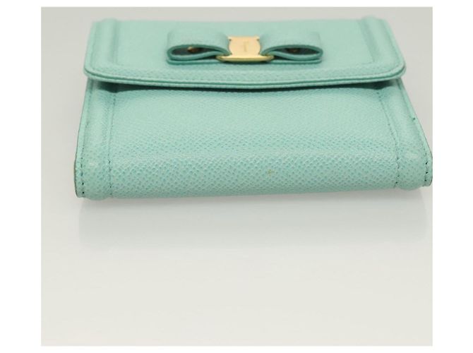 Portafoglio in pelle Salvatore Ferragamo blu turchese oro Auth 127952V - vista 6