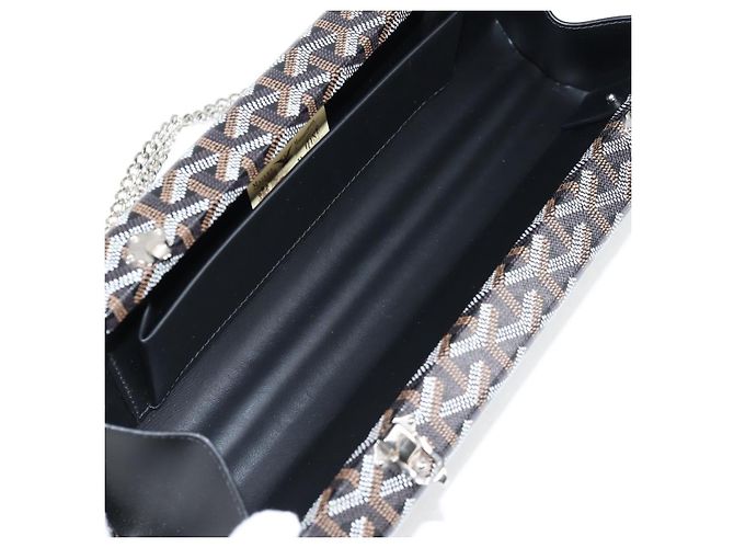 GOYARD Borsa a spalla con catena a spina di pesce in pelle PVC nera e argento Auth 115239SM Nero - vista 10