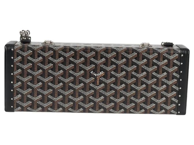 GOYARD Borsa a spalla con catena a spina di pesce in pelle PVC nera e argento Auth 115239SM Nero - vista 13