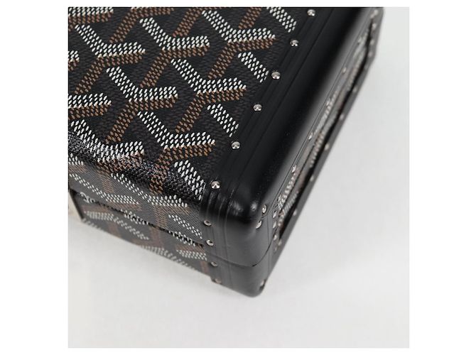 GOYARD Borsa a spalla con catena a spina di pesce in pelle PVC nera e argento Auth 115239SM Nero - vista 15