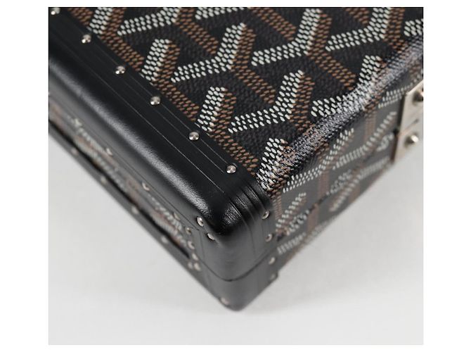 GOYARD Borsa a spalla con catena a spina di pesce in pelle PVC nera e argento Auth 115239SM Nero - vista 16