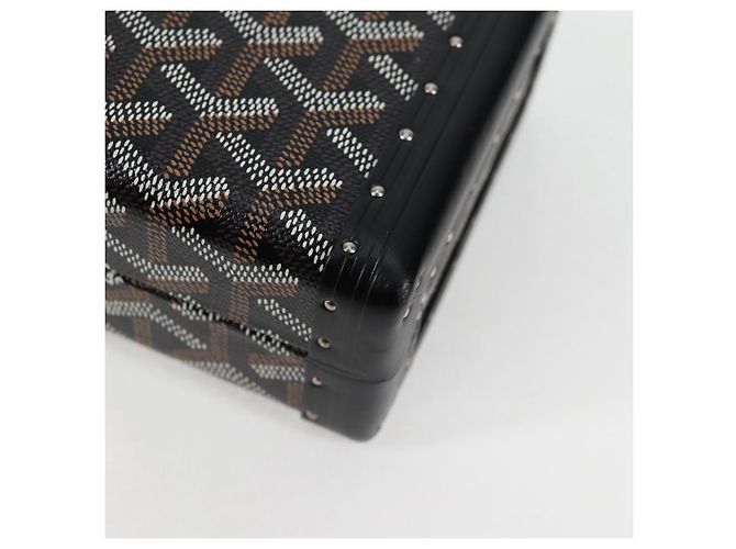 GOYARD Borsa a spalla con catena a spina di pesce in pelle PVC nera e argento Auth 115239SM Nero - vista 17