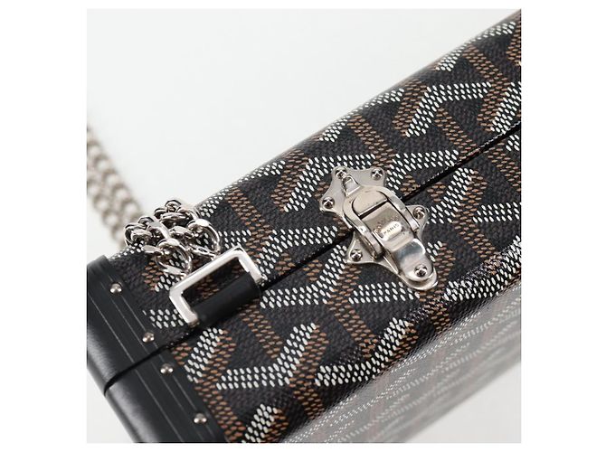 GOYARD Borsa a spalla con catena a spina di pesce in pelle PVC nera e argento Auth 115239SM Nero - vista 19
