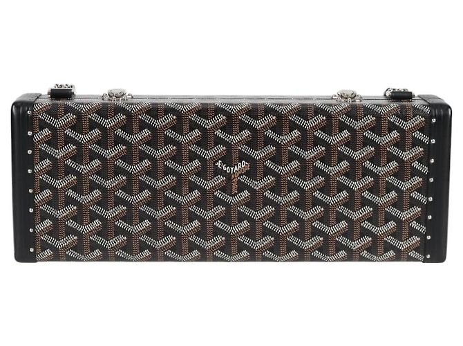 GOYARD Borsa a spalla con catena a spina di pesce in pelle PVC nera e argento Auth 115239SM Nero - vista 2