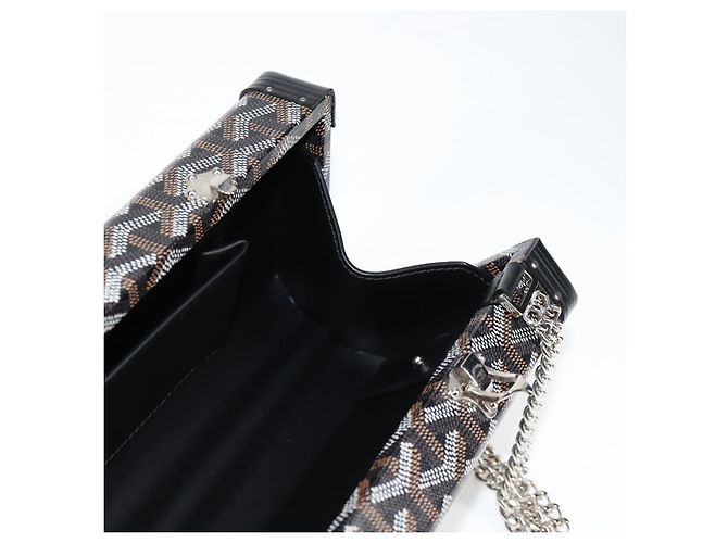 GOYARD Borsa a spalla con catena a spina di pesce in pelle PVC nera e argento Auth 115239SM Nero - vista 20