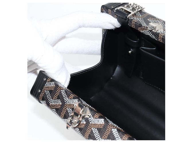 GOYARD Borsa a spalla con catena a spina di pesce in pelle PVC nera e argento Auth 115239SM Nero - vista 21