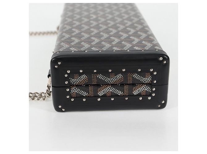 GOYARD Borsa a spalla con catena a spina di pesce in pelle PVC nera e argento Auth 115239SM Nero - vista 3