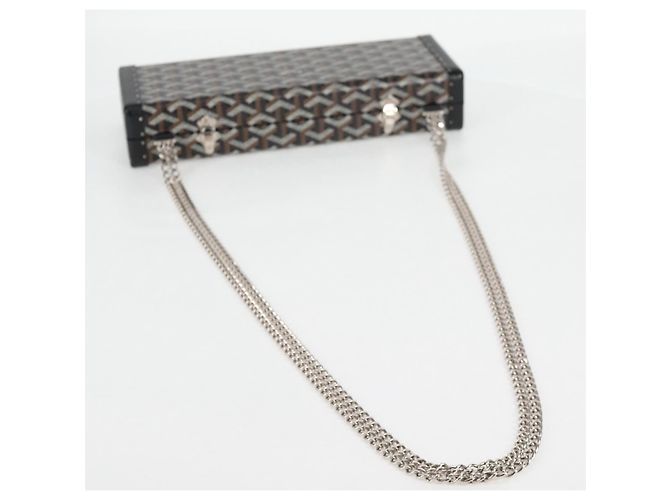 GOYARD Borsa a spalla con catena a spina di pesce in pelle PVC nera e argento Auth 115239SM Nero - vista 7