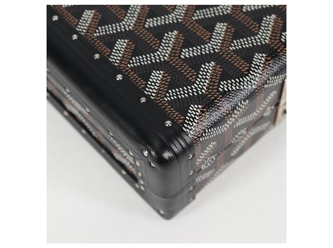GOYARD Borsa a spalla con catena a spina di pesce in pelle PVC nera e argento Auth 115239SM Nero - vista 8