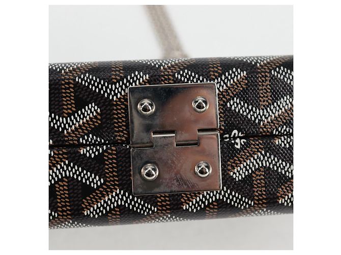 GOYARD Borsa a spalla con catena a spina di pesce in pelle PVC nera e argento Auth 115239SM Nero - vista 9